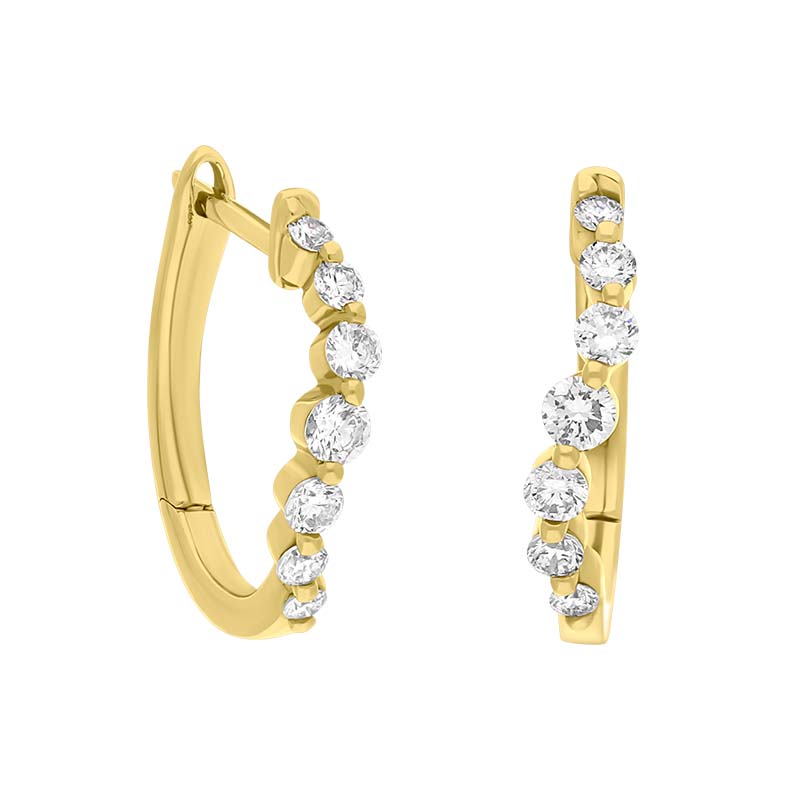 18ct Yellow Gold Diamond 0.32ct Claw Set Hoop Earrings - Gold