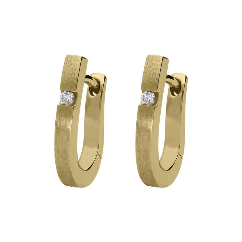 18ct Yellow Gold 0.04ct Diamond Satin Hoop Earrings D