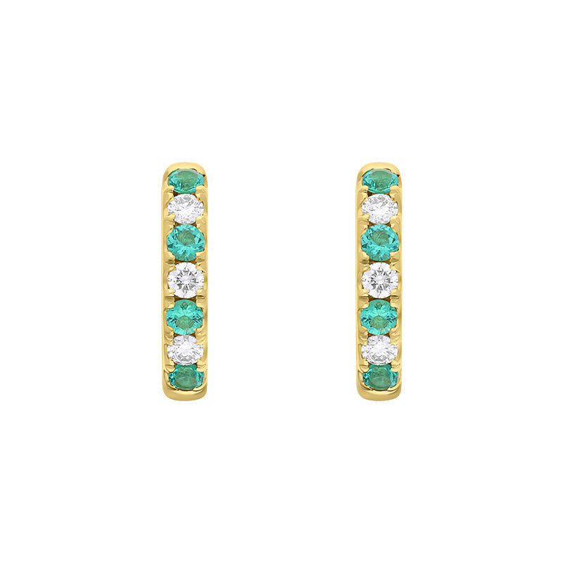 18ct Yellow Gold Emerald Diamond 13.5mm Hoop Earrings
