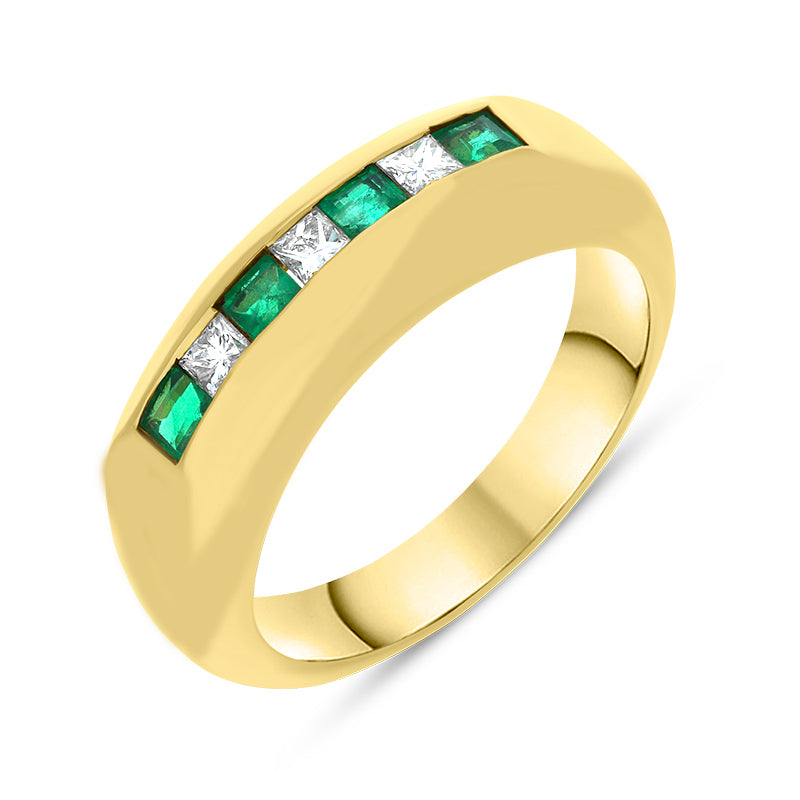 18ct Yellow Gold Emerald Diamond Princess Cut Half Eternity Ring D - K