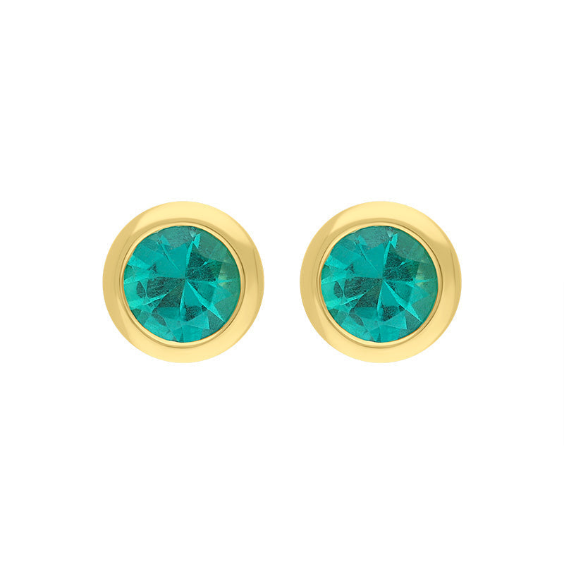 18ct Yellow Gold Emerald Round Solitaire Stud Earrings