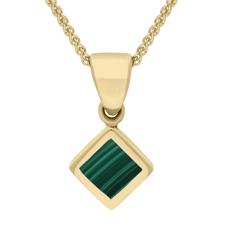 18ct Yellow Gold Malachite Dinky Square Necklace
