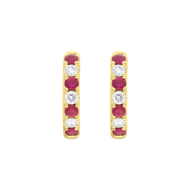18ct Yellow Gold Ruby Diamond 13.5mm Hoop Earrings