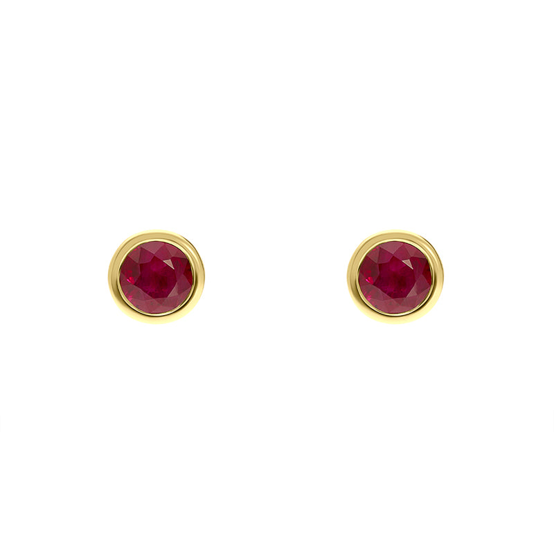 18ct Yellow Gold Ruby Round Martini Stud Earrings - Yellow Gold