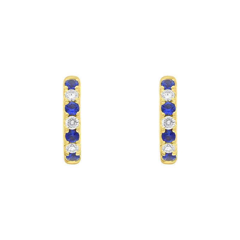18ct Yellow Gold Sapphire Diamond Seven Stone Hoop Earrings