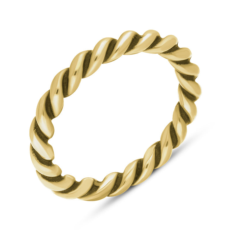 9ct Yellow Gold Stepping Stones Twisted Rope Stacking Ring