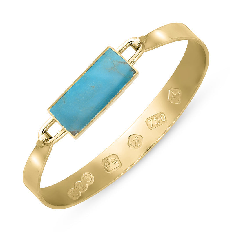 18ct Yellow Gold Turquoise Hallmark Wide Oblong Bangle - Gold