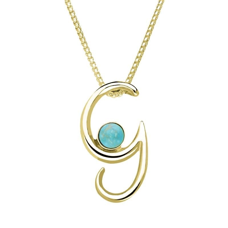 18ct Yellow Gold Turquoise Love Letters Initial G Necklace - Yellow Gold