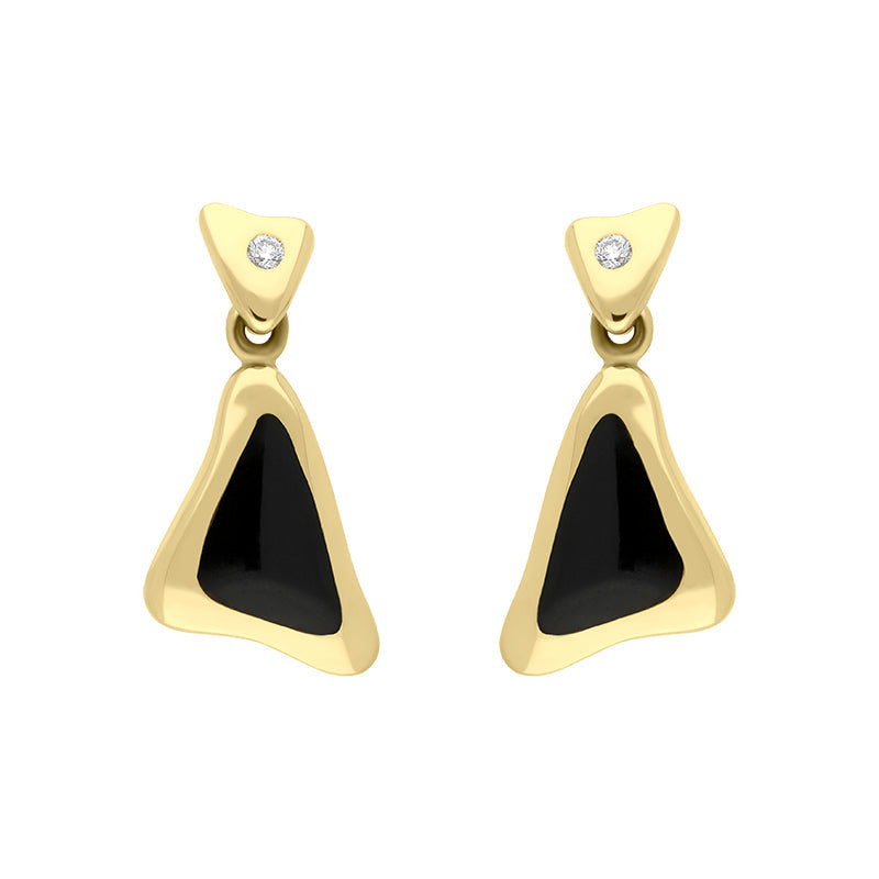18ct Yellow Gold Whitby Jet 0.06ct Diamond Set Drop Earrings D - Gold