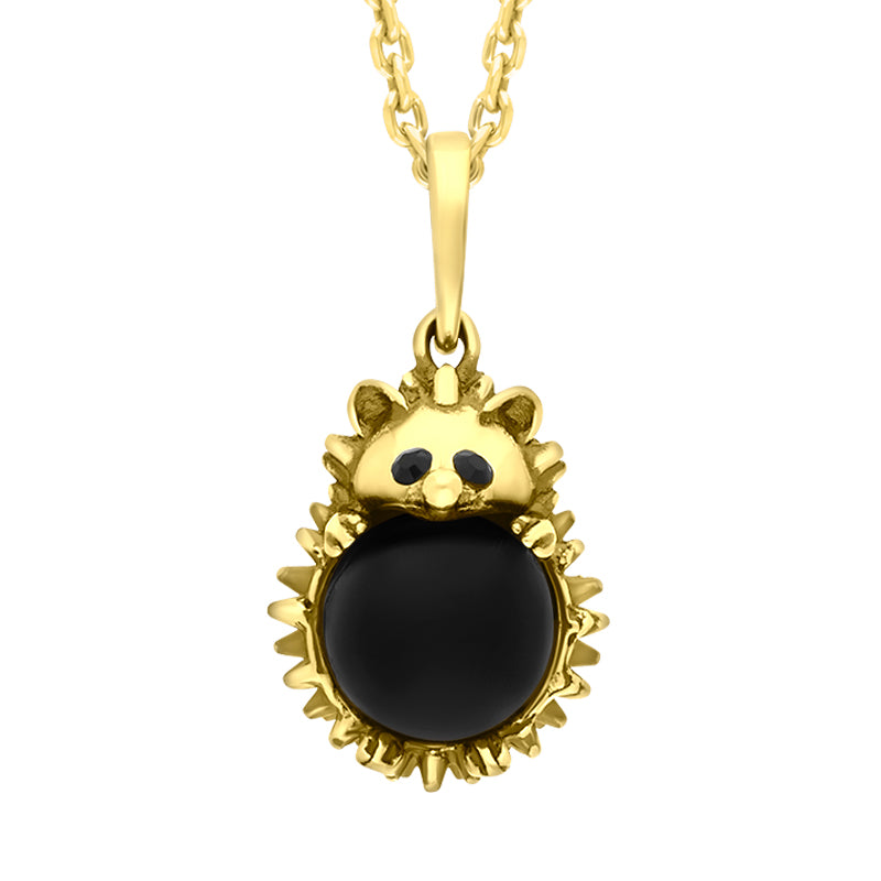 18ct Yellow Gold Whitby Jet Medium Hedgehog Necklace