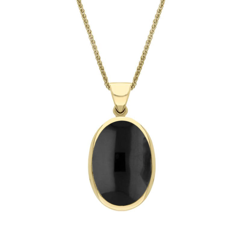 18ct Yellow Gold Whitby Jet Blue John Small Double Sided Fob Necklace