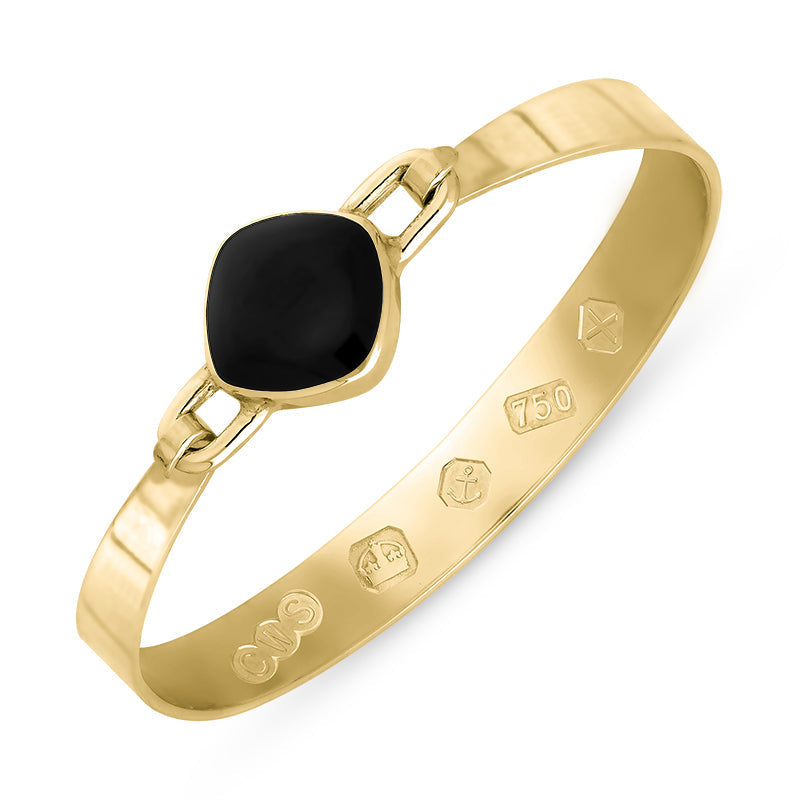 18ct Yellow Gold Whitby Jet Hallmark Wide Cushion Bangle - Gold