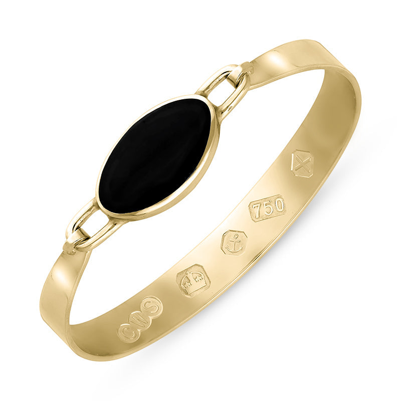 18ct Yellow Gold Whitby Jet Hallmark Wide Oval Bangle - Gold