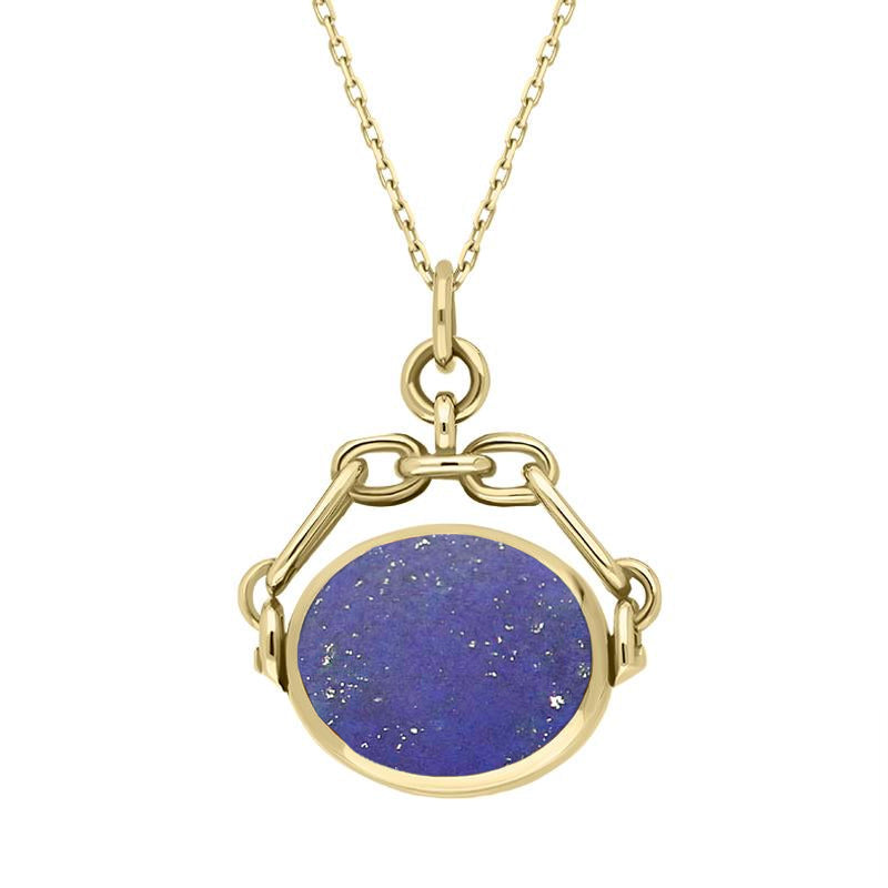 18ct Yellow Gold Whitby Jet Lapis Lazuli Double Sided Swivel Fob Necklace - Yellow Gold