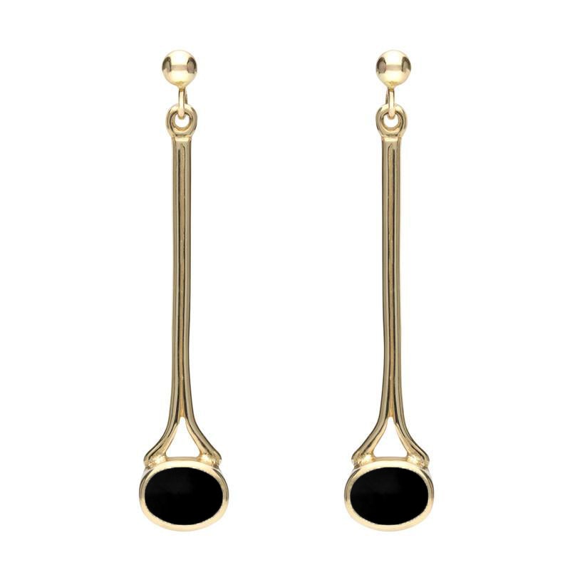 18ct Yellow Gold Whitby Jet Long Drop Earrings - Yellow Gold