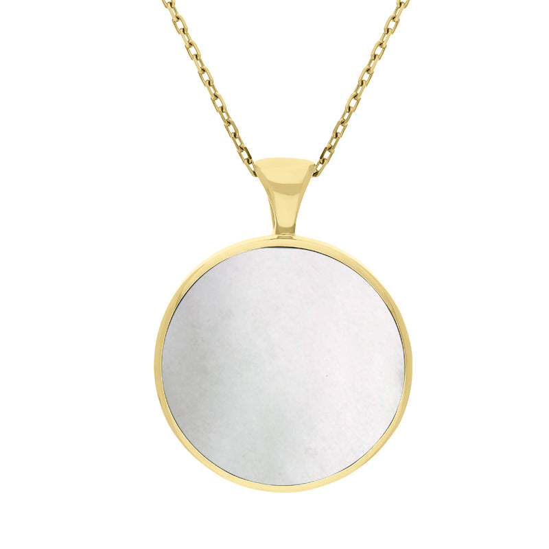 18ct Yellow Gold Whitby Jet Mother Of Pearl Double Sided Round Fob Necklace - Yellow Gold