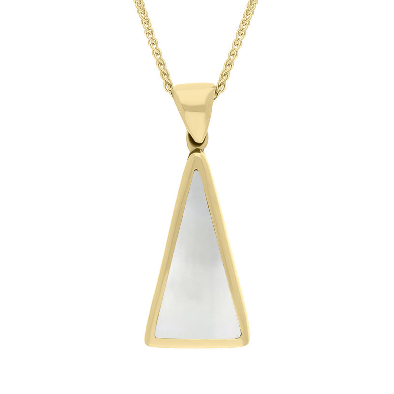18ct Yellow Gold Whitby Jet Mother Of Pearl Double Sided Triangular Fob Necklace - Yellow Gold