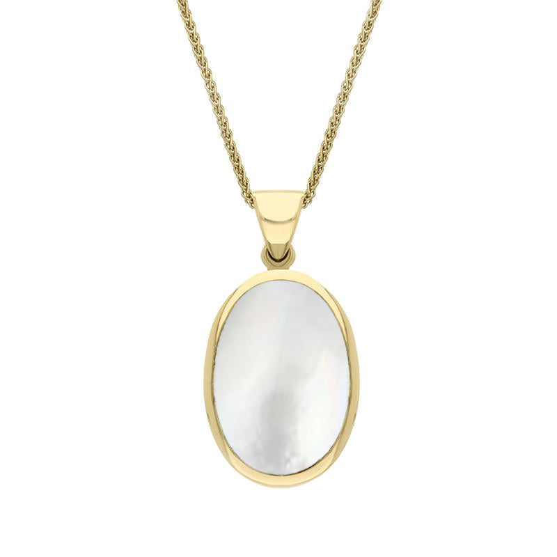 18ct Yellow Gold Whitby Jet White Mother Of Pearl Small Double Sided Fob Necklace