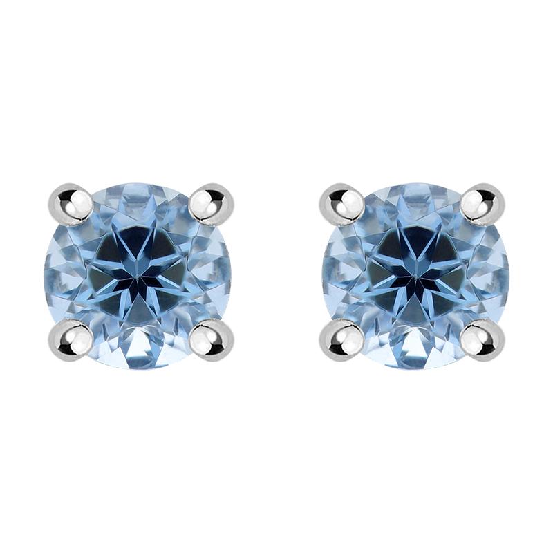 18ct Yellow and White Gold Aquamarine Round Stud Earrings - Gold