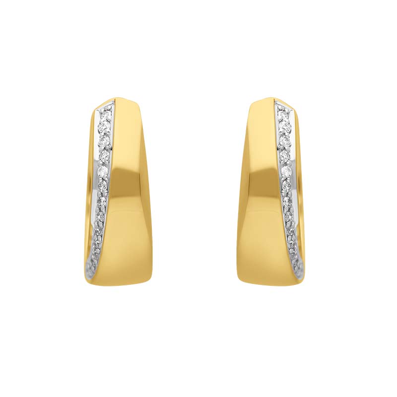 18ct Yellow and White Gold Diamond 16mm Hoop Earrings - Gold