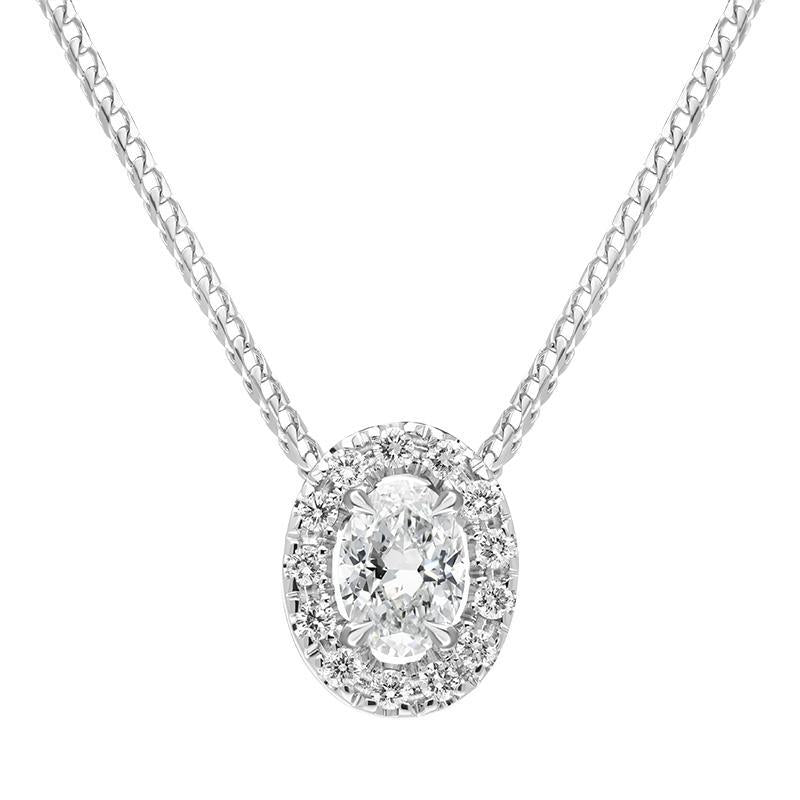 18ct White Gold 0.44ct Diamond Pave Oval Necklace