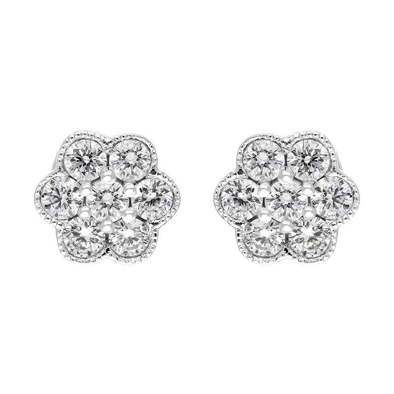 18ct White Gold 0.48ct Diamond Flower Cluster Stud Earrings
