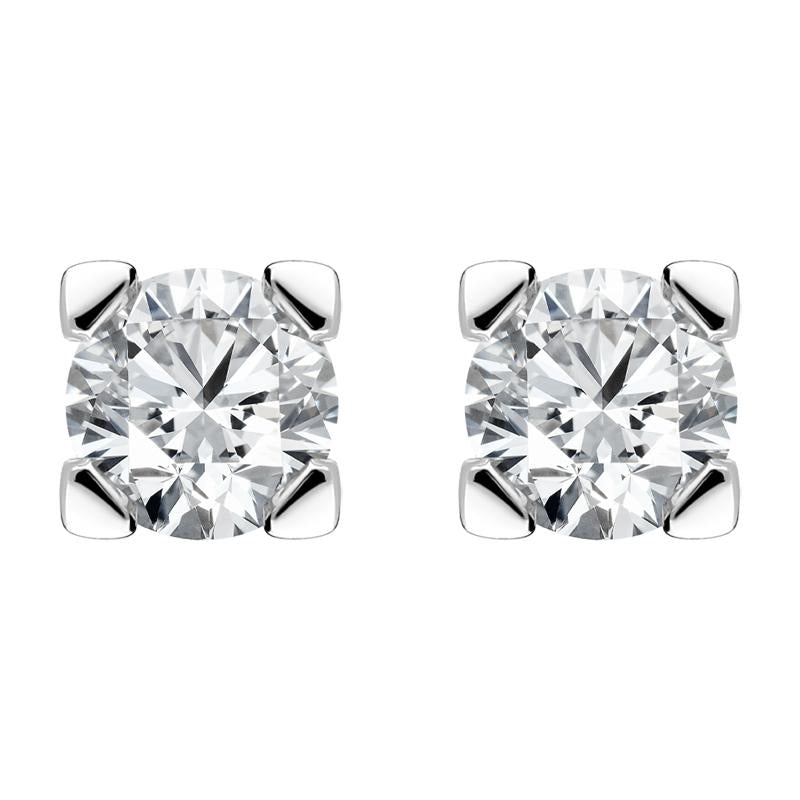 18ct White Gold 0.50ct Diamond Claw Set Solitaire Stud Earrings - White Gold