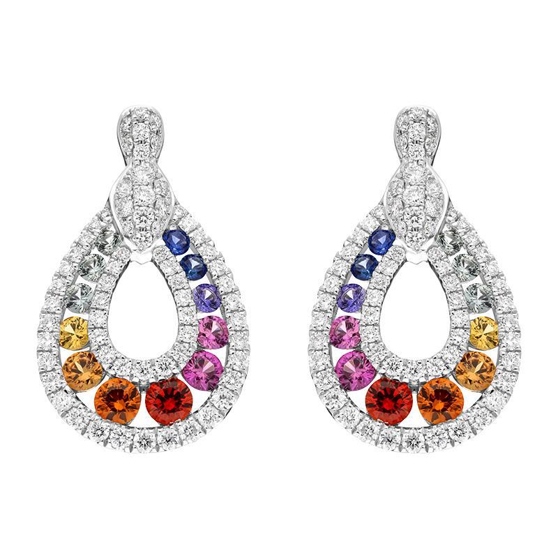 18ct White Gold 0.52ct Mixed Sapphire 0.81ct Diamond Open Pear Drop Earrings - Option1 Value White Gold