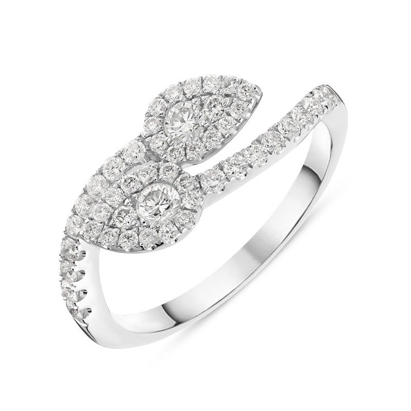 18ct White Gold 0.59ct Diamond Twist Leaf Ring D - N