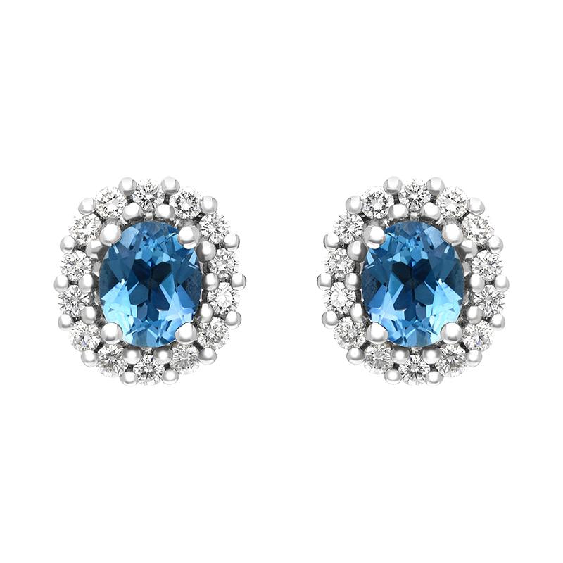 18ct White and Yellow Gold 0.66ct Aquamarine Diamond Oval Cluster Stud Earrings - Option1 Value White Gold