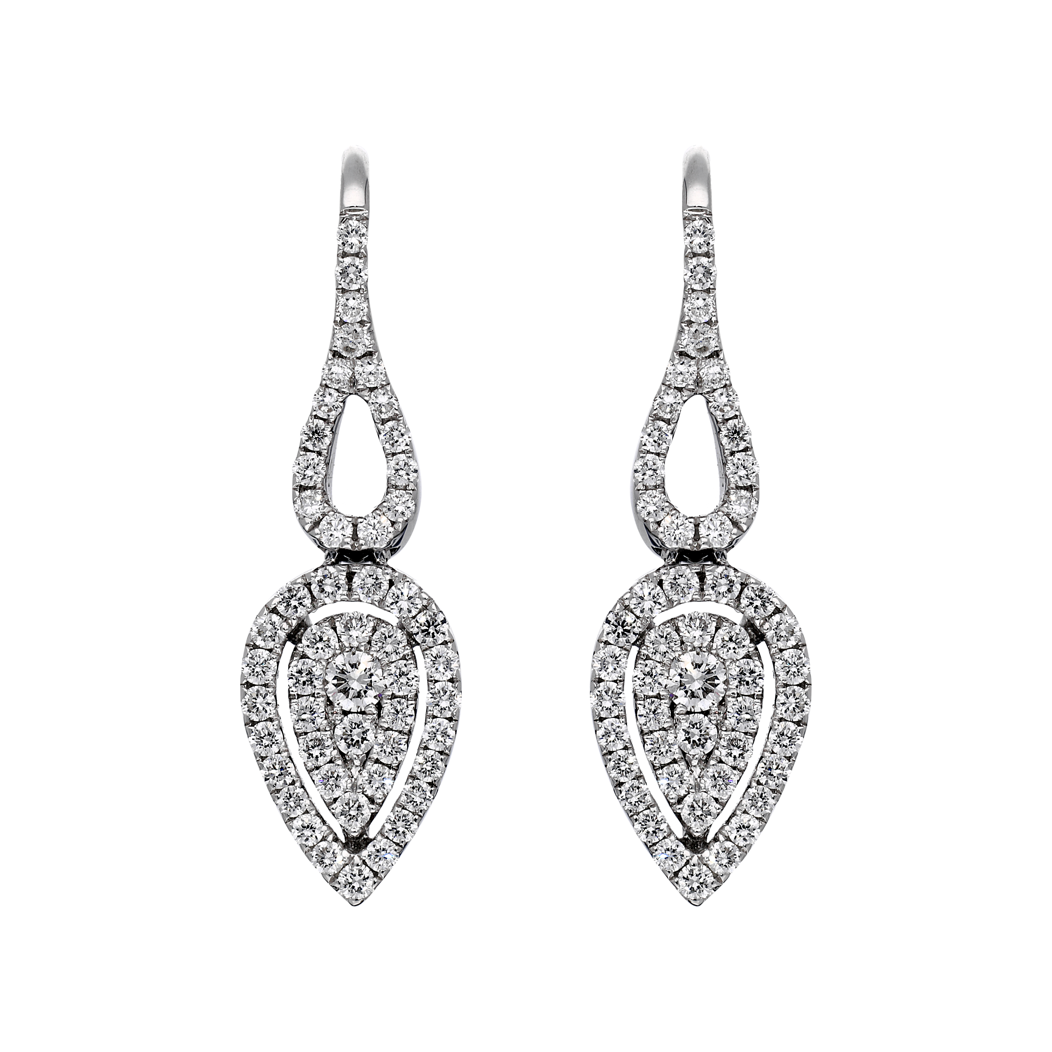 18ct White Gold 0.69ct Diamond Pave Set Leaf Drop Earrings D - Option1 Value White Gold