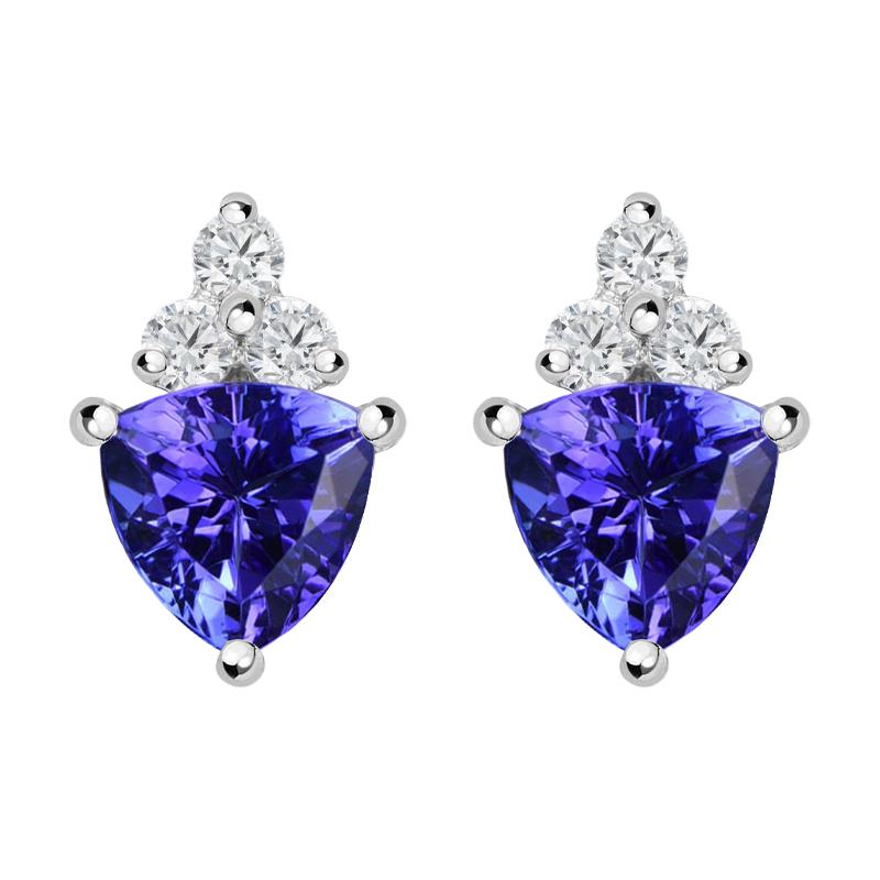 18ct White Gold 0.71ct Tanzanite Diamond Triangle Stud Earrings D