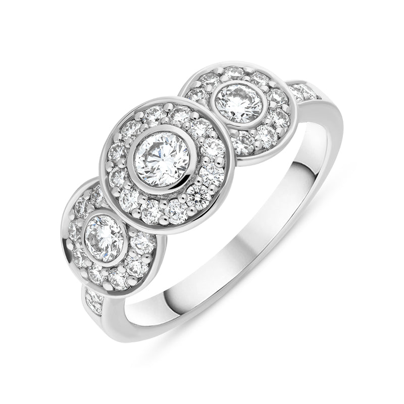 18ct White Gold 0.82ct Diamond Triple Round Shoulder Ring - M