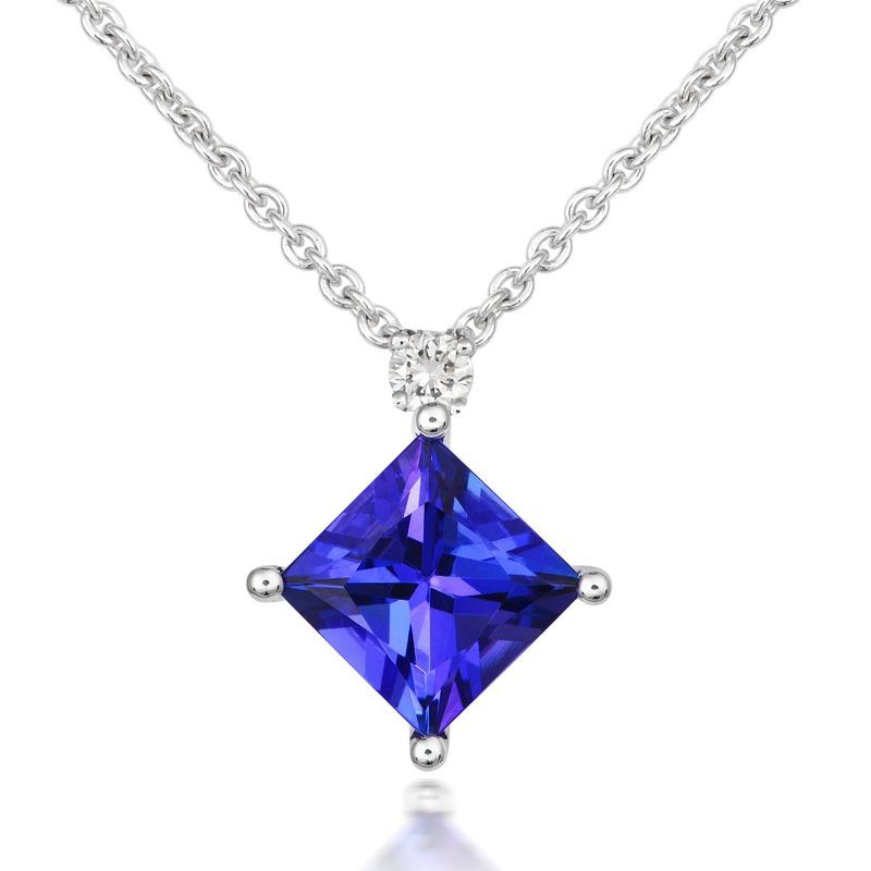 18ct White Gold 1.04ct Tanzanite Diamond Square Cut Solitaire Necklace