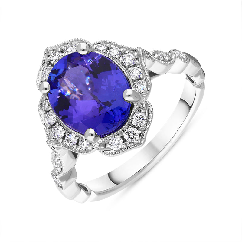 18ct White Gold 2.79ct Tanzanite Diamond Cluster Ring - Option1 Value White Gold