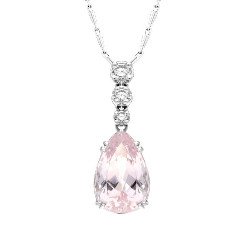 18ct White Gold 3.83ct Kunzite Diamond Pear Shaped Necklace - White Gold
