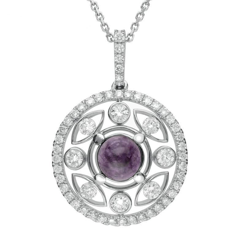18ct White Gold Blue John 0.60ct Diamond Surround Round Necklace