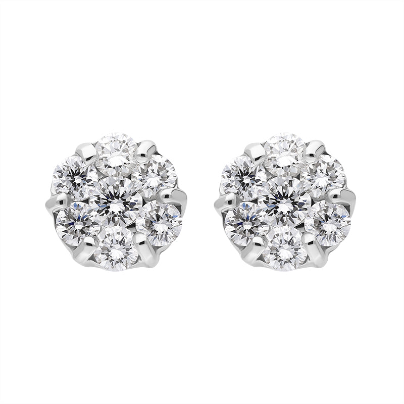 18ct White Gold Diamond Cluster Stud Earrings - Option1 Value White Gold
