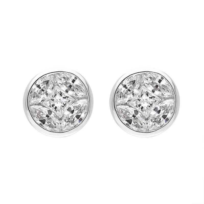 18ct White Gold Diamond Princess and Marquise Cut Cluster Stud Earrings - Option1 Value White Gold