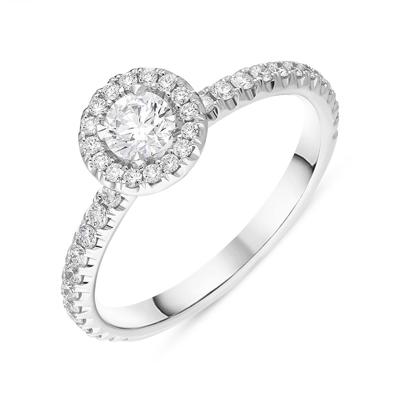 18ct White Gold Diamond Round Brilliant Cut Shoulder Set Cluster Ring - M