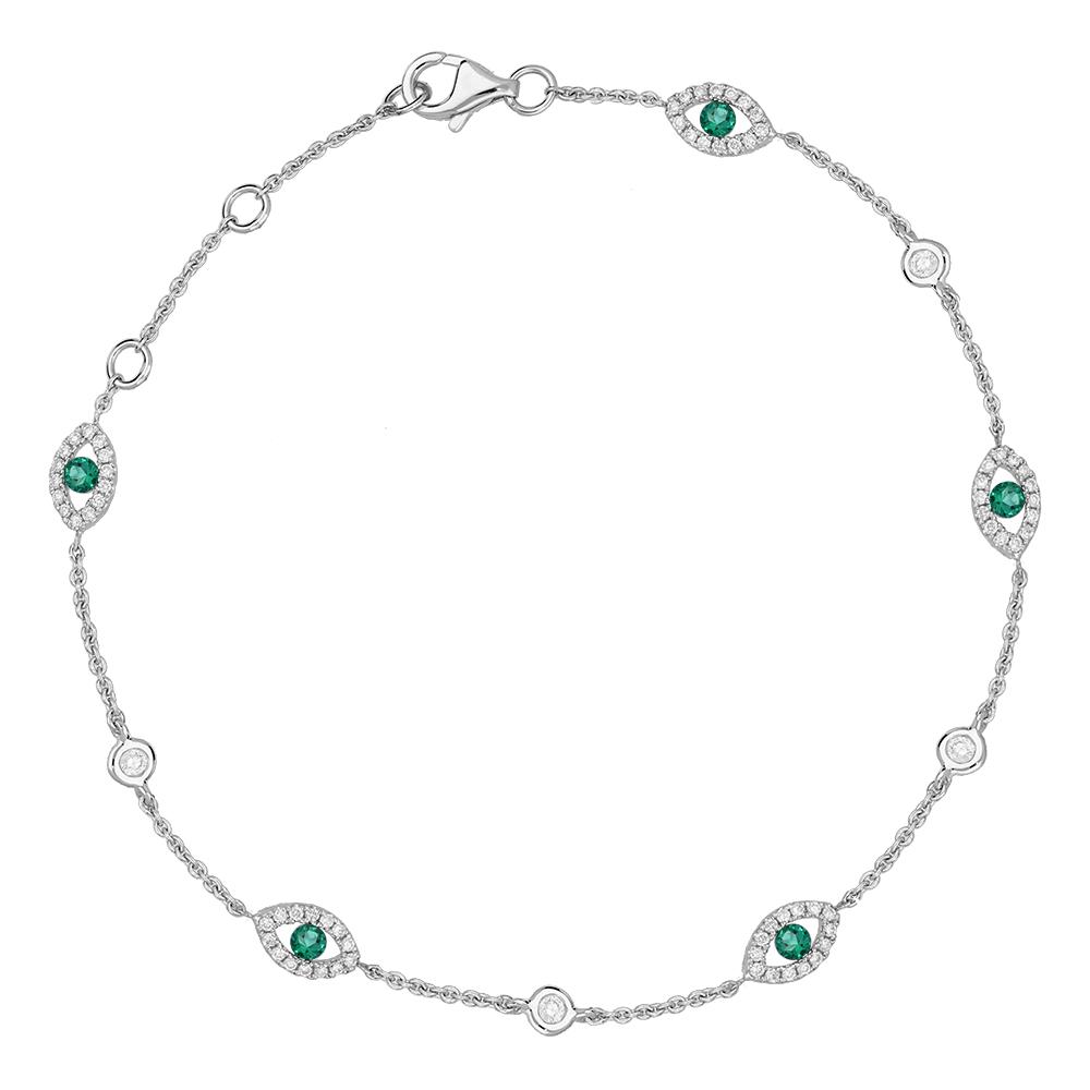 18ct White Gold Emerald Diamond Marquise Bracelet - White Gold