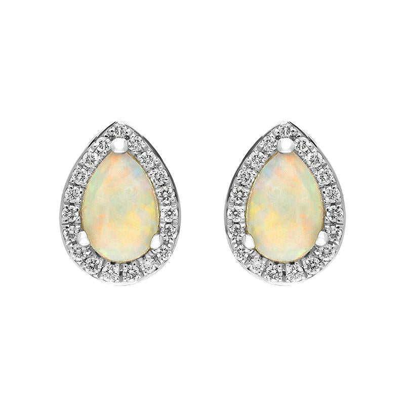 18ct White and Yellow Gold Opal Diamond Pear Cut Cluster Stud Earrings - Option1 Value White Gold