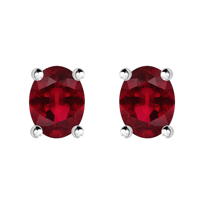 18ct White Gold Ruby 4x3mm Oval Claw Set Stud Earrings D