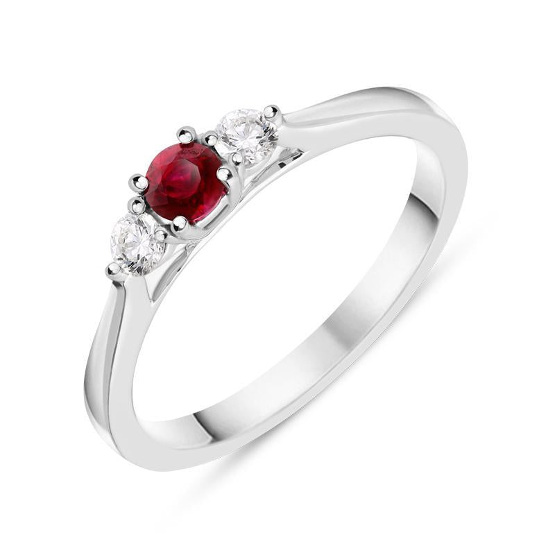 18ct White Gold Ruby Diamond Trilogy Ring - Option1 Value White Gold