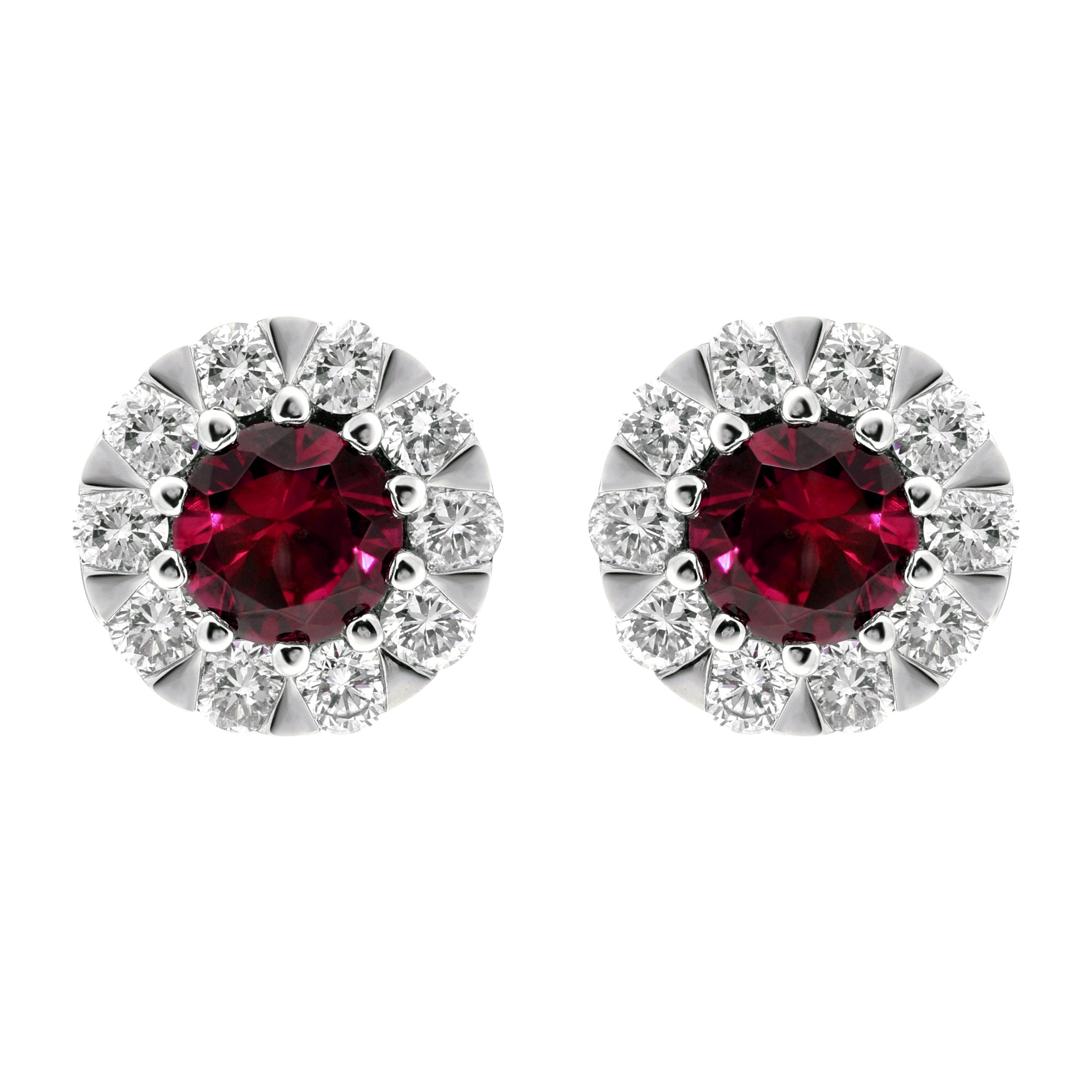 18ct White Gold Ruby Diamond Cluster Stud Earrings