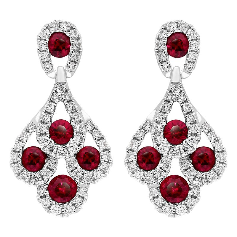 18ct White Gold Ruby and Diamond Peacock Earrings