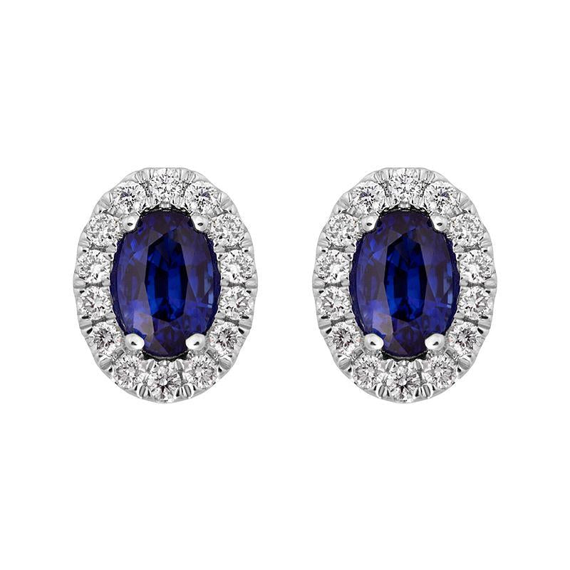 18ct White Gold Sapphire Diamond Cluster Oval Stud Earrings