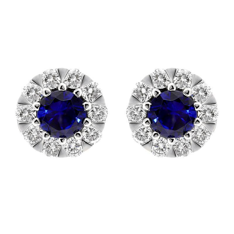18ct White Gold Sapphire Diamond Cluster Stud Earrings