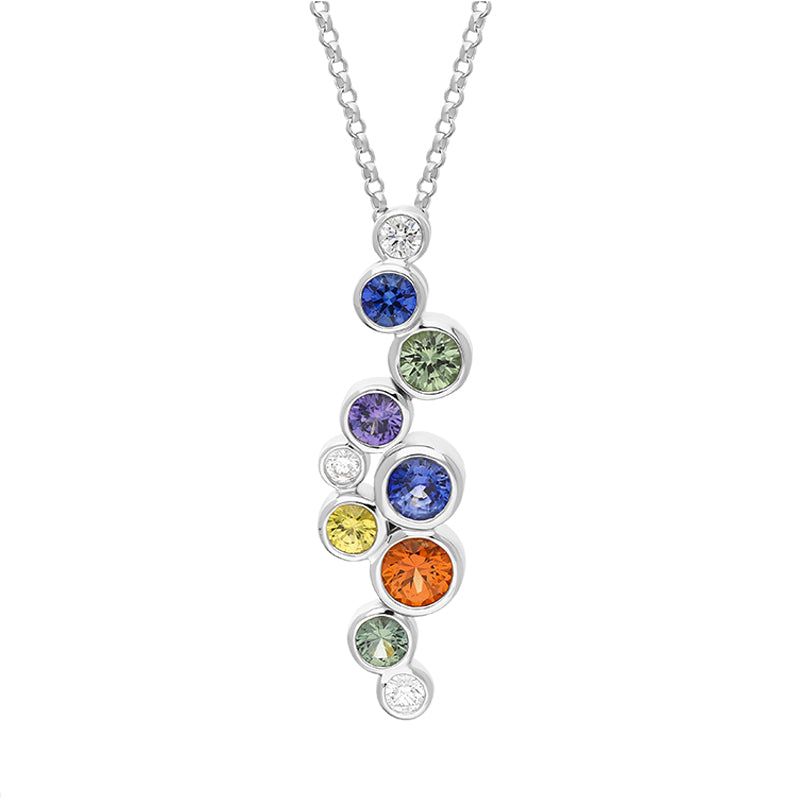 18ct White Gold Sapphire Ten Stone Multicolour Necklace D