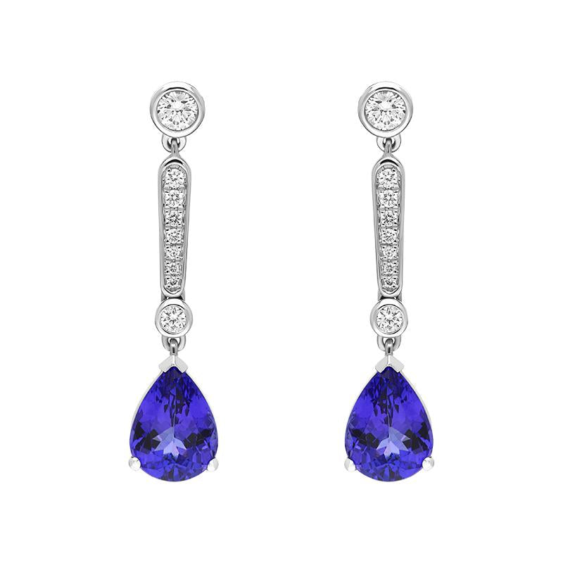 18ct White Gold Tanzanite Diamond Pear Cut Drop Earrings - Option1 Value White Gold